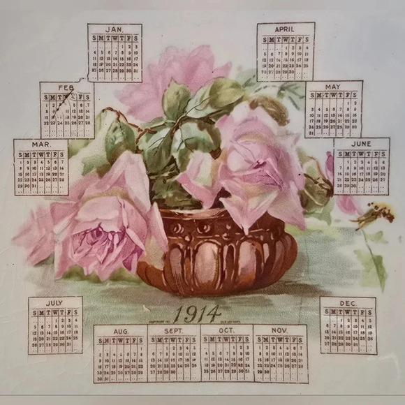 1914 Advertising Calendar Plate • G.W. Perry of Milburn, KY • Crown Pottery - Picture 3 of 6